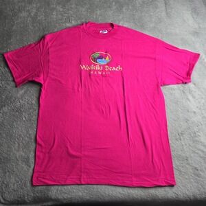 Vintage Hanes Beefy T Shirt Mens XL Pink Waikiki Beach Hawaii Single Stitch USA